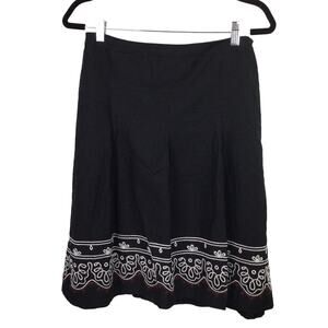 Ann Taylor Loft Embroidered Cottagecore Pleated Linen Blend A-Line Skirt Size 4